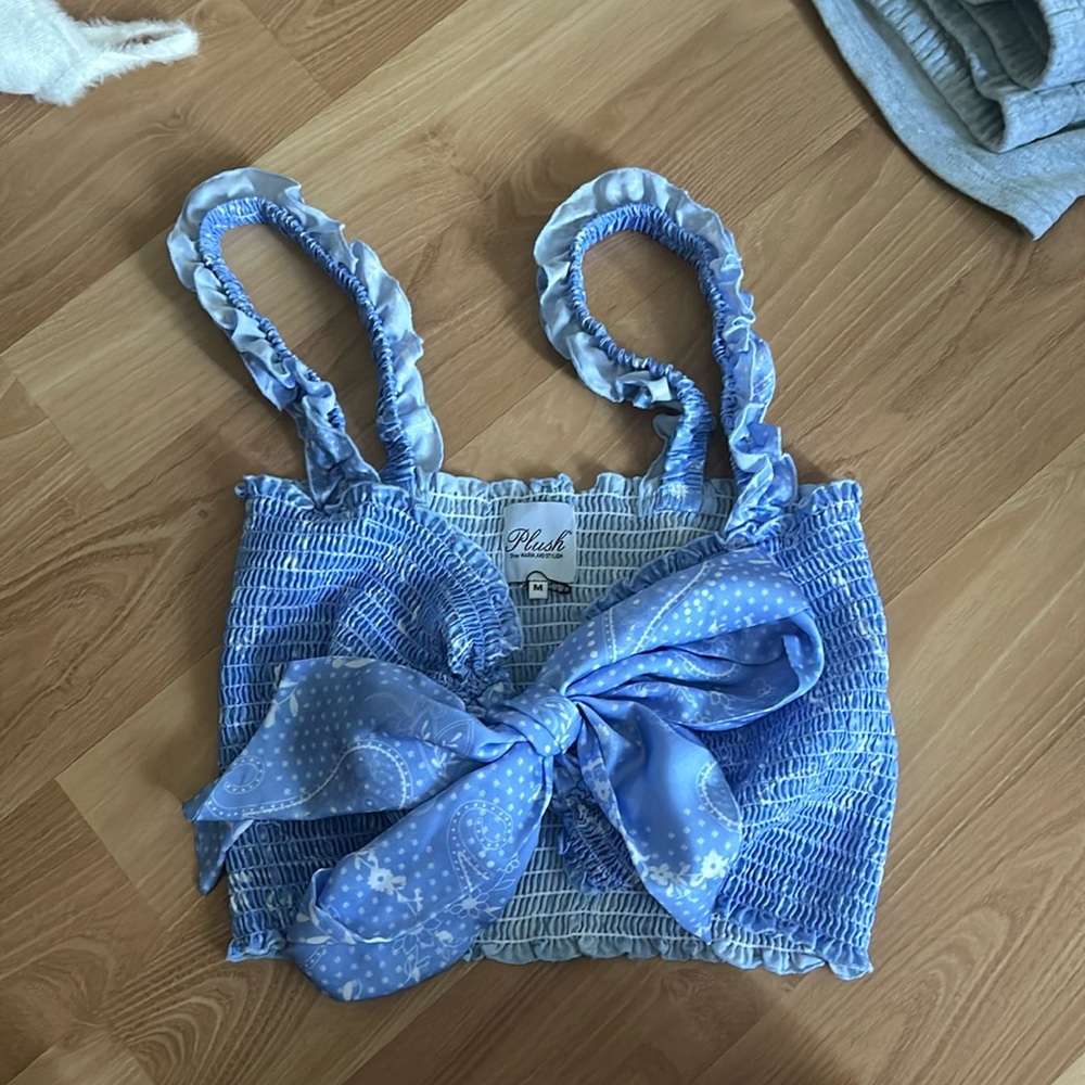 front tie plush crop top